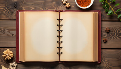 Vintage photo album on wooden table, preserving cherished memories