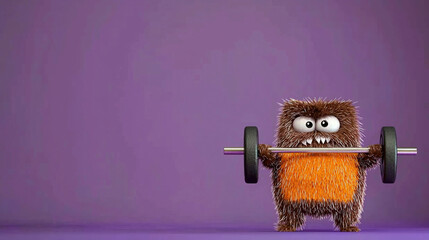 Fluffy monster lifting weights