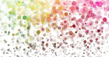 Colorful abstract background with overlapping translucent circles in green, yellow, orange, pink, and red tones on white backdrop