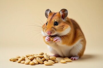 Cute hamster nibbling multiple seeds