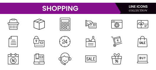 Set of shopping cart icons. Collection of web icons for online store, from various cart icons in various shapes. Shopping outline icon set.