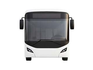 Modern white bus design with sleek front and large windows on a transparent background, cut out