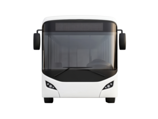 Modern white bus design with sleek front and large windows on a transparent background, cut out