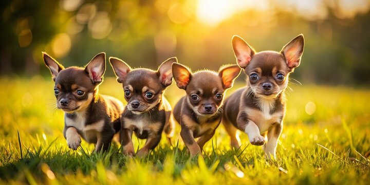 Adorable Dark Brown Chihuahua Puppies Aerial View - Cute Dog Photos
