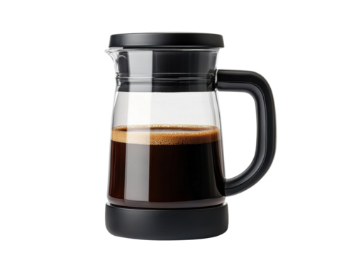 Unique coffee brewing method in clear glass container on a transparent background, cut out