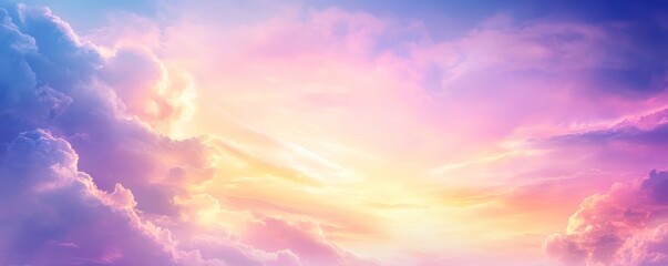 Obraz premium an artistic painting of clouds in vibrant colors of pink, purple, and yellow, evoking a sense of peace and wonder