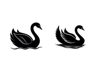 swans on the water silhouette illustration vector 