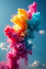 Fototapeta premium Vibrant rainbow explosion of color in powder cloud, colorful, festival