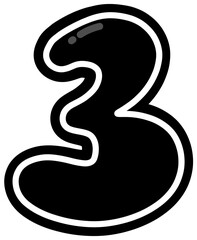 Cute black and white number 3, Hand drawn number for kids, number element design png