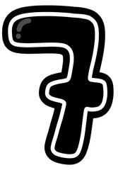Cute black and white number 7, Hand drawn number for kids, number element design png