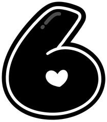 Cute black and white number 6, Hand drawn number for kids, number element design png
