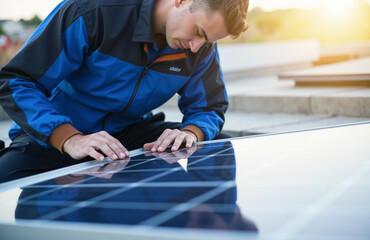 Technician installing solar panels
