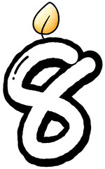 Hand drawn doodle font number 8 with candle pattern, number for worksheet