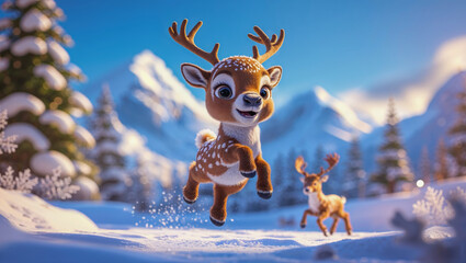 AI-generated images of a cute 3D animation-style baby Reindeer