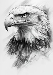 Intense Gaze of a Bald Eagle Portrait Crafted with Graphite for a Striking Animal Illustration