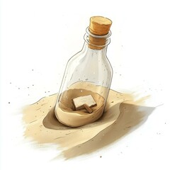 Obraz premium Message in Glass Bottle Abandoned on Desert Sands Discovery of Sealed Note and Ancient Quest Lore