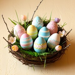 Obraz premium Easter day colorful egges basket