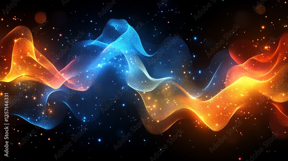 Poster abstract swirling streams of light and data particles representing multimedia content