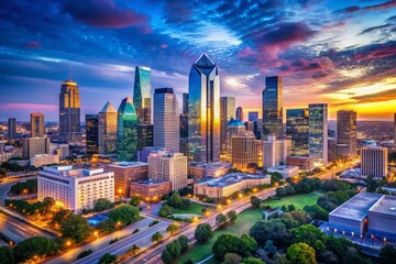 Obraz premium Dallas Skyline Night Photography - Blue Hour Cityscape