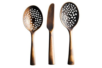 Culinary companions bronze elegance a gourmet journey begins gleaming utensils isolated on deep black background