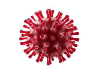 A 3D rendered image of a red virus cell against a transparent background, highlighting its distinct...