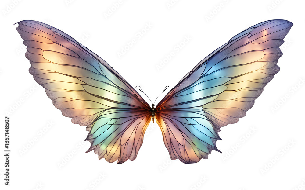 Poster Fairy wings with iridescent glow, isolated on a empty plain background