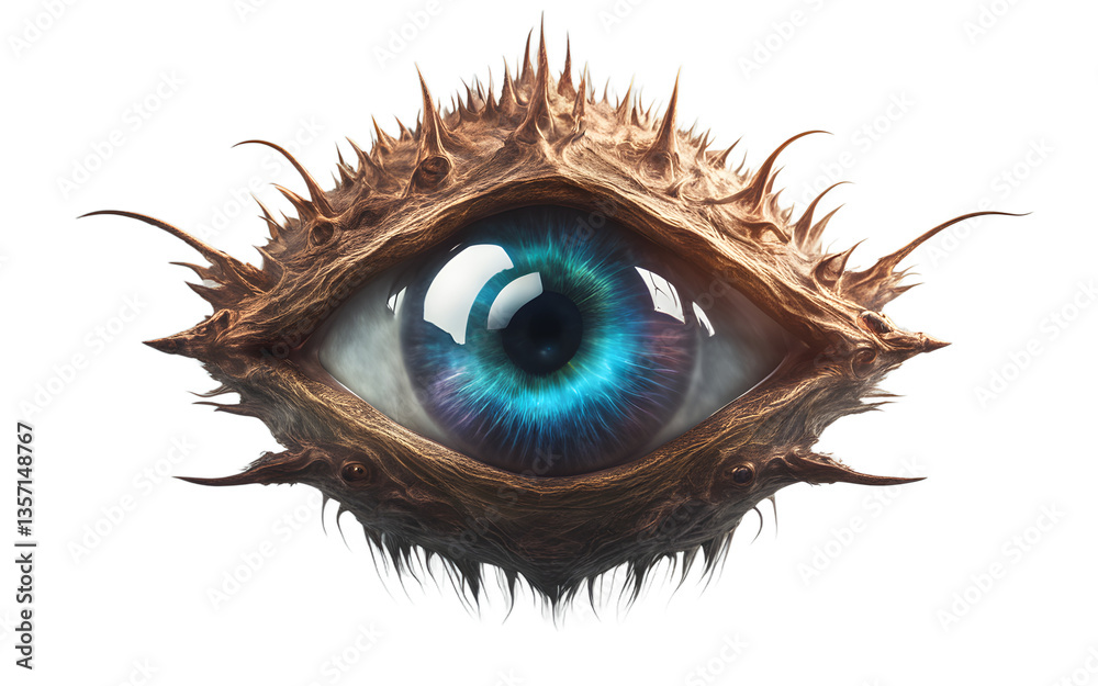 Poster Floating eye creature with magical auras, isolated on a empty plain background