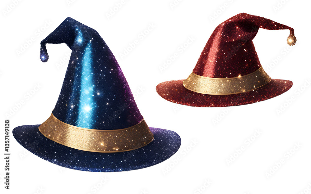 Aufkleber Floating wizard hat with sparkles, isolated on a empty plain background