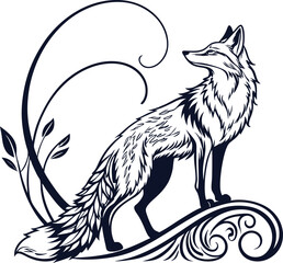 Stylish black and white silhouette of a fox.