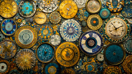Obraz premium A mosaic of intricate clock faces, each with its own unique design