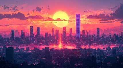 Sunset City Skyline View