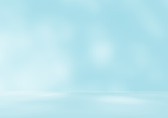 Empty blue room studio with shadow of leaves on concrete wall and floor for product presentation. Sunlight effect shadow. Minimal winter backdrop. Cosmetic, beauty and fashion showroom.