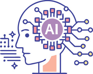 This stylized illustration depicts a human head with circuit board elements integrated into the mind, symbolizing the concept of AI integration.