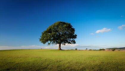 Obraz premium lonely tree in the field with blue sky background.