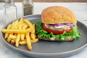 chicken burger with home made fries