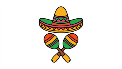 Mexican Sombrero and Maracas Vector for Cinco de Mayo Celebration.