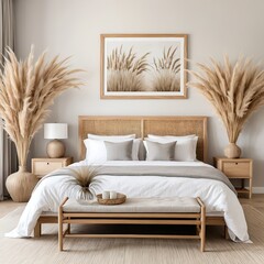 Bohemian Bedroom Interior Design with Pampas Grass