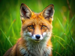 Fototapeta premium Red Fox Portrait, Wildlife Photography, High Depth of Field, Sharp Focus, Blurry Background, Nature, Animal Photography