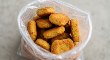 Fototapeta premium Bag of Freshly Made Vegan Nuggets Ready to Cook for Dinner