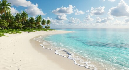 Fototapeta premium Tropical Paradise Beach with Palm Trees and Clear Blue Sea
