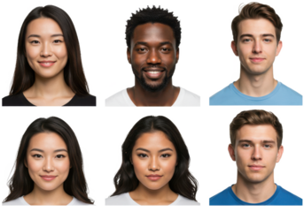 Collage of portraits and faces of group of young diverse people for userpic and profile picture isolated on White background PNG transparent background
