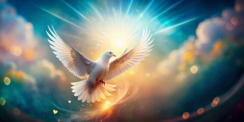 Fototapeta premium Double Exposure: Love, Peace, Joy - Abstract Heart & Dove