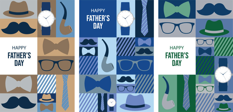 Set of posters, banners, cards in geometric style for Father's Day.