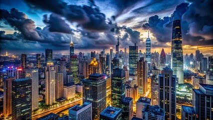 Fototapeta premium Dramatic Low Light Metropolis Skyline, Cityscape Night Photography