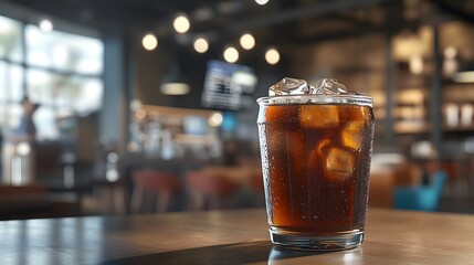 Refreshing iced Americano coffee in a glass cup
