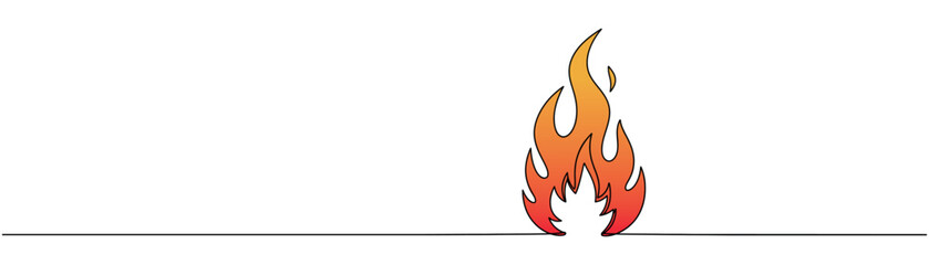 Continuous drawing of fire in one line. Fire flame one line art vector illustration