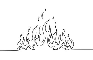 Continuous drawing of fire in one line. Fire flame one line art vector illustration