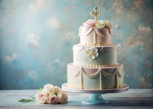 Elegant Baptism Cake Design with Copy Space - Perfect for Invitations & Announcements