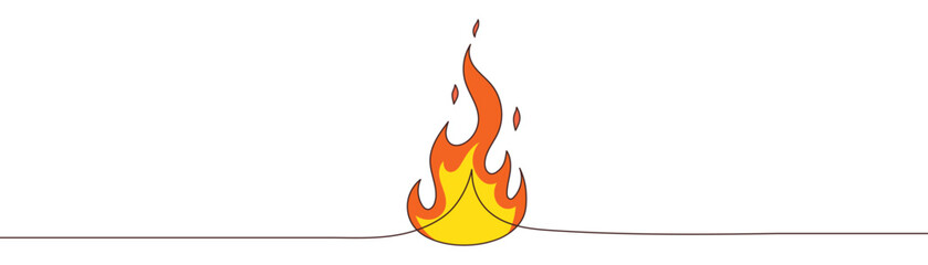 Continuous drawing of fire in one line. Fire flame one line art vector illustration