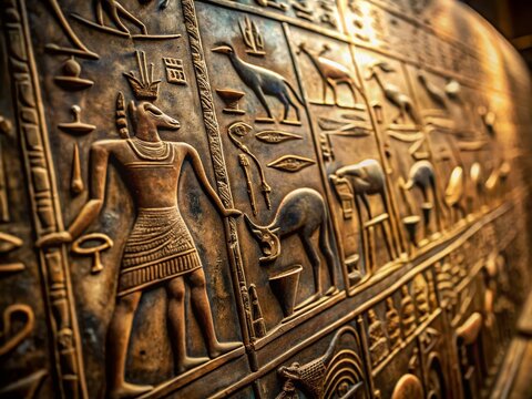 Ancient Egyptian Pharaoh Narmer Palette Replica, High Detail, Sharp Focus, Shallow Depth of Field